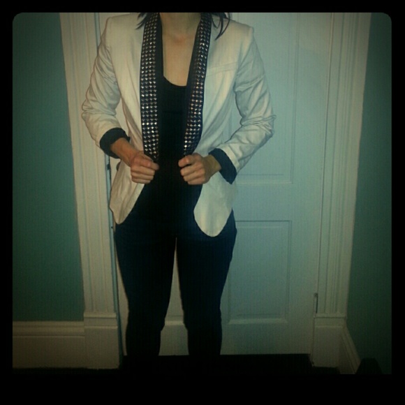 Black and white studded blazer