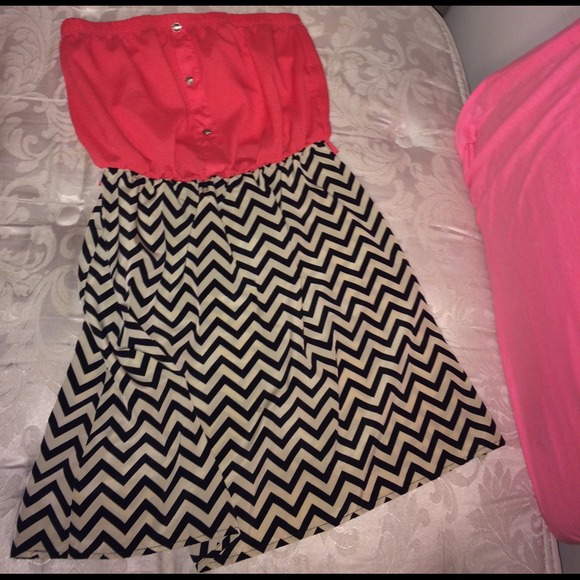 Pink and black strapless sundress