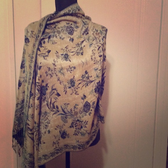 Large gold, green, and navy scarf