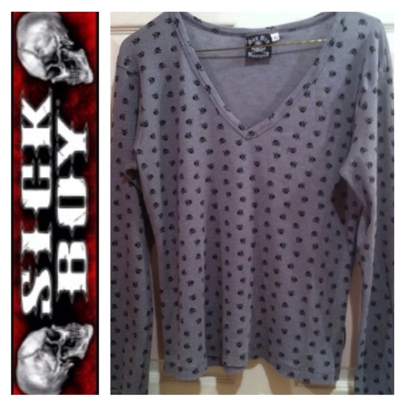 WOMENS🌹Sick Boy Thermal Shirt W/ Skulls 💀💀 - Picture 1 of 4