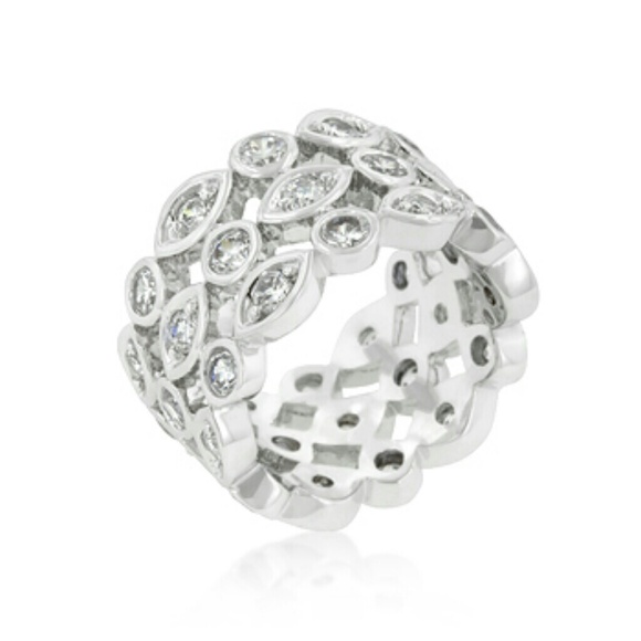 TRIPLE ROW CLEAR CUBIC ZIRCONIA ETERNITY BAND