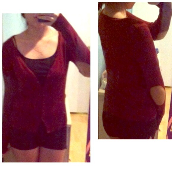 Burgundy elbow padded cardigan