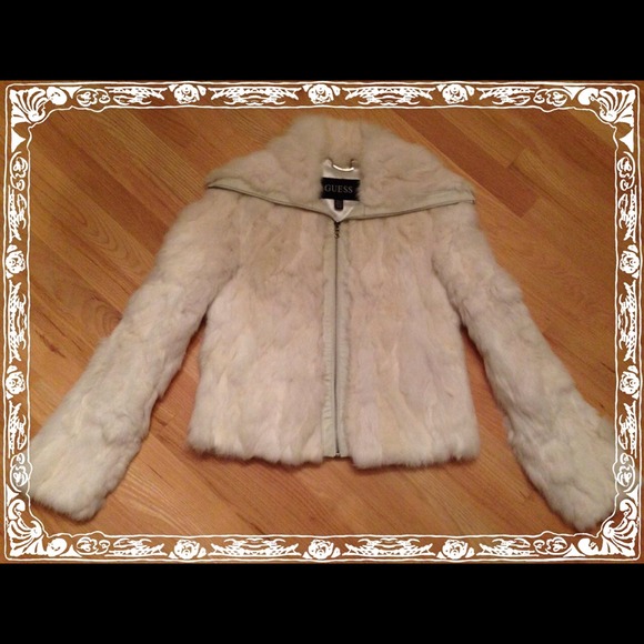 'GUESS' GENUINE WHITE RABBIT FUR COAT /JACKET