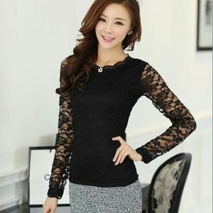 Beautiful Korean Black lace long sleeve blouse