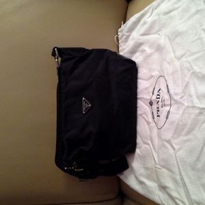 Prada black nylon medium shoulder handbag
