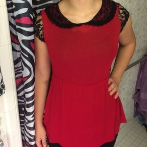 Pretty Red Top with Black Lace