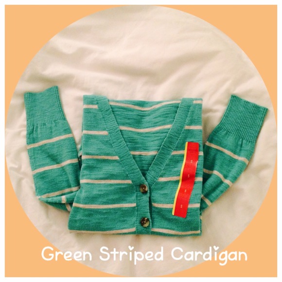 Mossimo Green Striped Cardigan