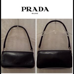 PRADA Black Leather Small Flap Bag