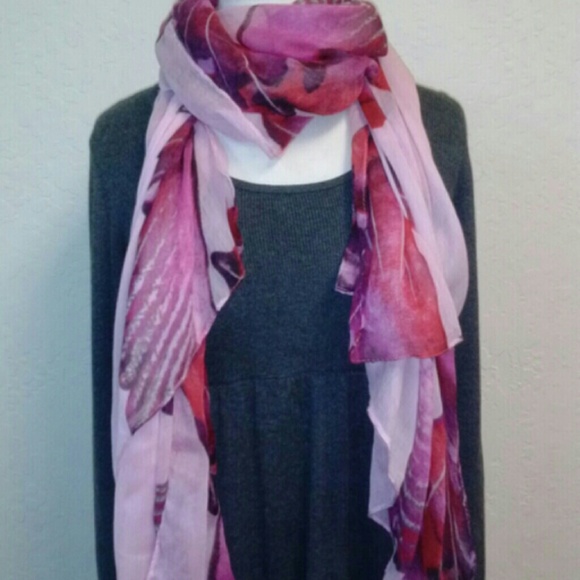 🦋 Butterfly Print Lightweight Scarf | Pink & Purple | Sheer & Elegant