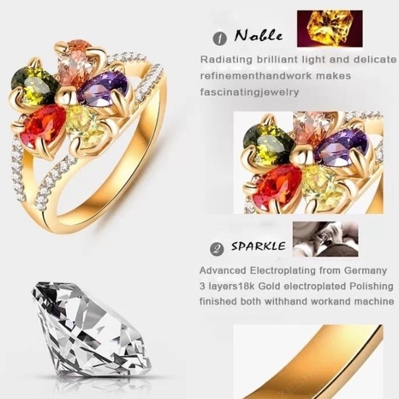 pretty Gld plate flower ring w/Austrian crystal - Picture 2 of 4