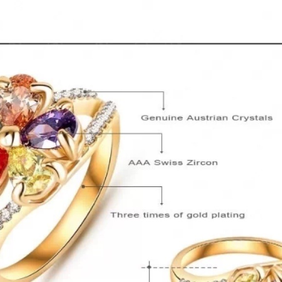 pretty Gld plate flower ring w/Austrian crystal - Picture 3 of 4