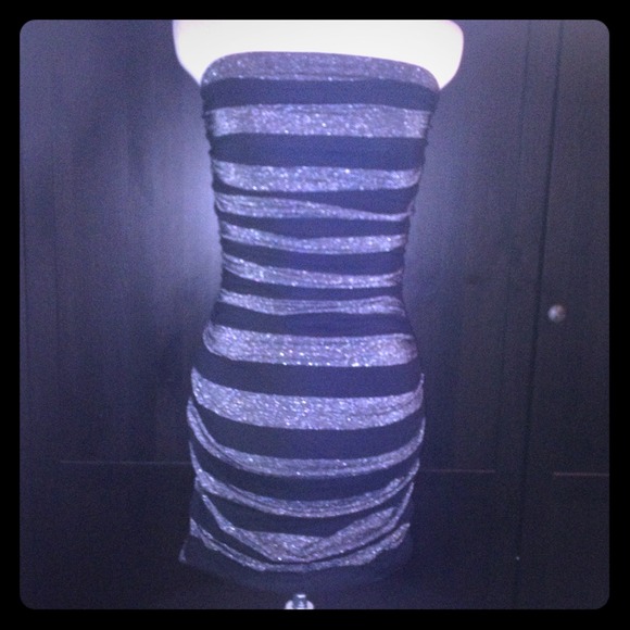 Express - Black & silver stripe dress