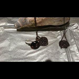 Fossil Bronze Pave  Earrings & Necklace Set Crystal Accent 18" L, 4.8"X4.6"X1.3"