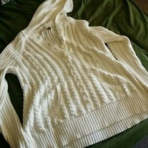 off white sweater with hood and pocket detail