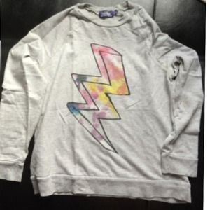 Grey crewneck sweater.