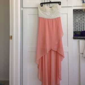 White and Coral High-Low Dress