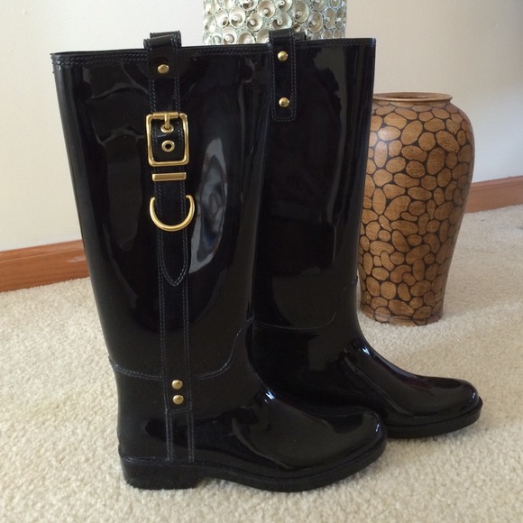 Awesome Coach Rain Boots. Worn once, shiny black.