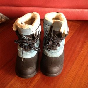 Powder Blue and Black winter boots, Size 9