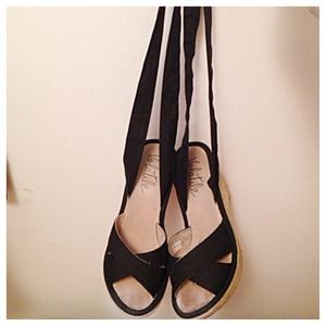Volatile Black Tie Up Espadrilles