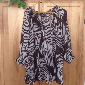 Jones New York Sheer Brown and White Top