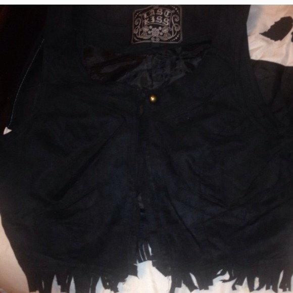 Western black fringe vest