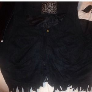 Western black fringe vest