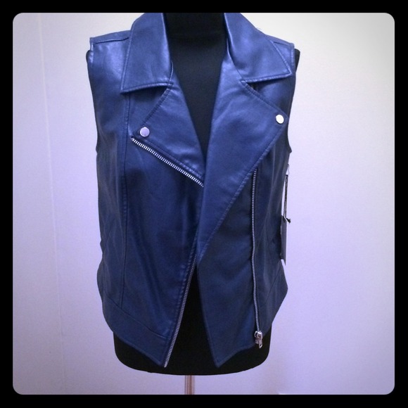 Forever 21 Outerwear - Blue faux-leather Moto-Vest NWT!