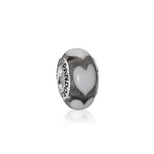 RETIRED black white glass heart pandora charm