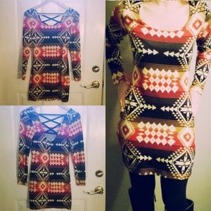 Reserved - Aztec Long Sleeve Sweater Dress