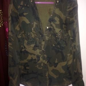 Zara studded pocket green camo shirt