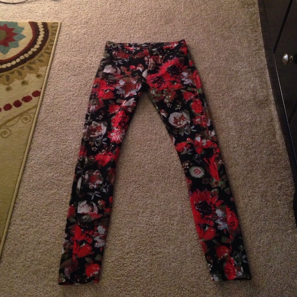 BDG Red and Black Floral Print pants
