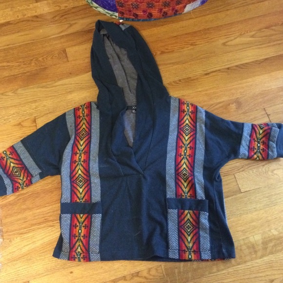 Stylish tribal hoodie pullover, slightly cropped