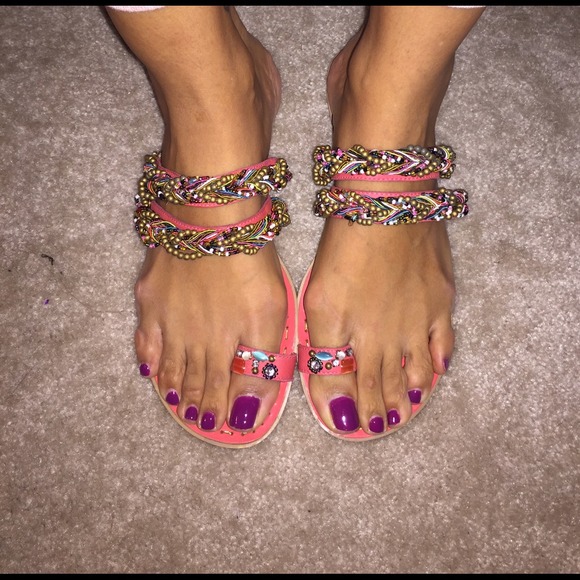 BCBGeneration Salmon beaded sandals!!!