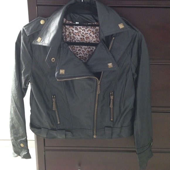 Black bomber faux leather jacket