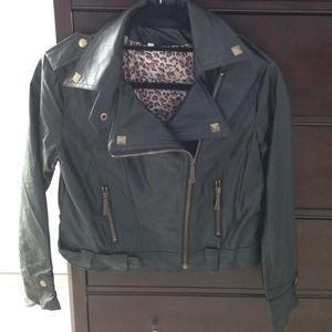 Black bomber faux leather jacket