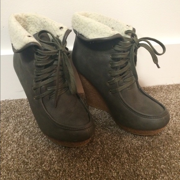 Army Green Wedge Booties