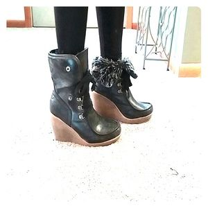 *reserved* Black leather and fur boots