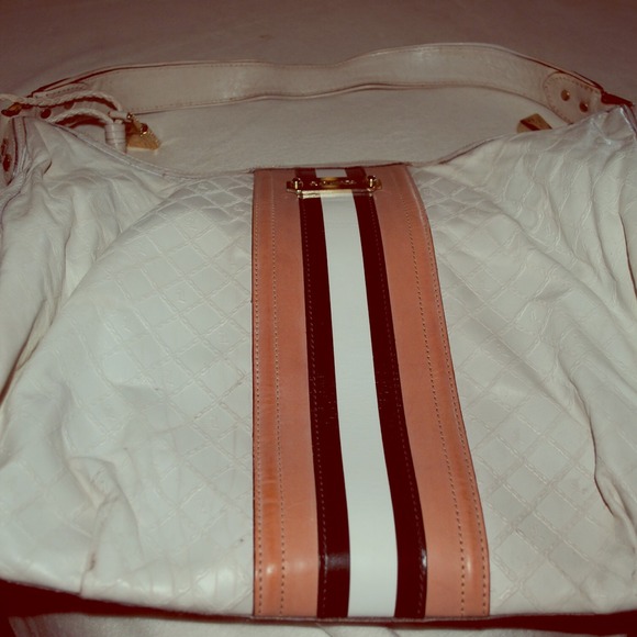 L.A.M.B. shoulder bag used. White w/ brown & coral