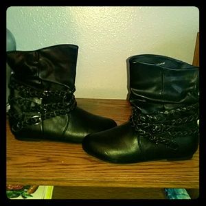 Black buckle ankle boots