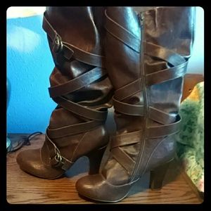 Brown knee high boots