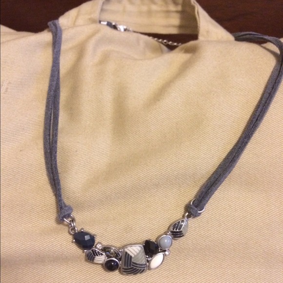 Authentic Lia Sophia gray leather band necklace