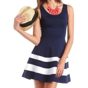Blue and white skater dress