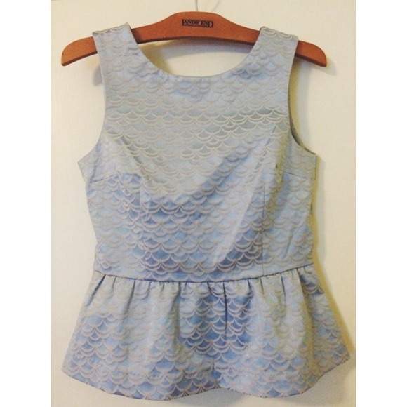 Metallic blue/gray patterned peplum top