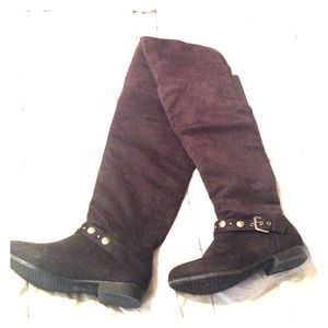 Black suede like thigh high convertible boots 7.5
