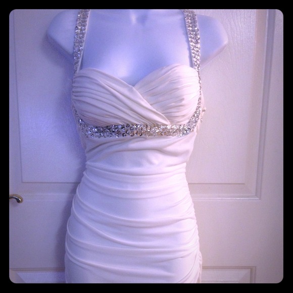 Arden B ... Sexy sequin lined white spaghetti stra