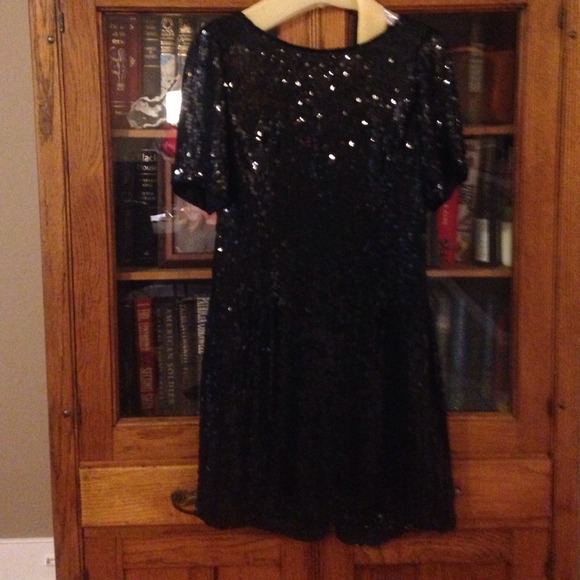 Beautiful short black silk sequined dress