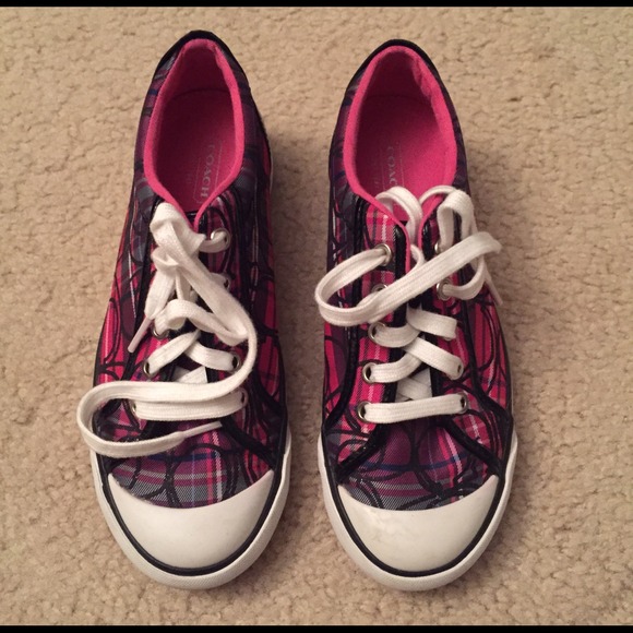 Coach Shoes - COACH Purple and Pink Poppy Tartan sneakers.