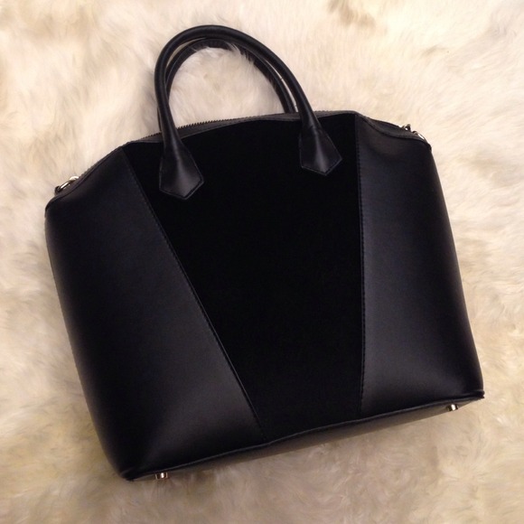 Faux leather and calf hair black bag