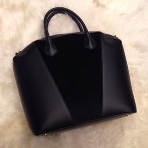 Faux leather and calf hair black bag