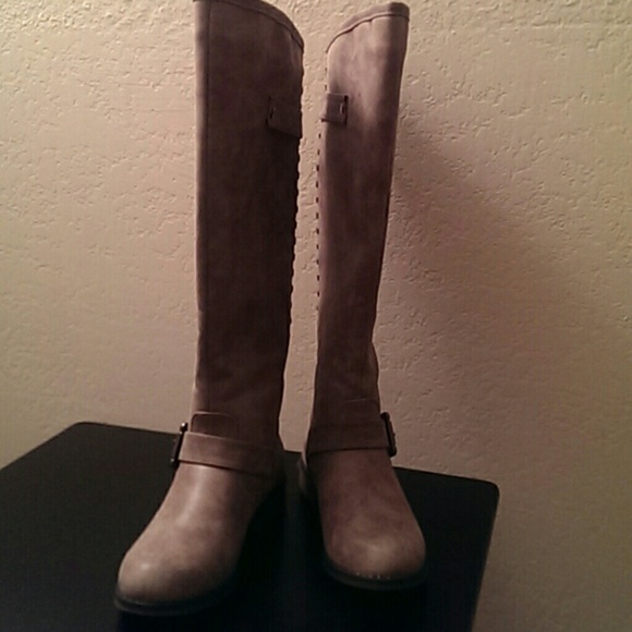 Stone colored knee high boots